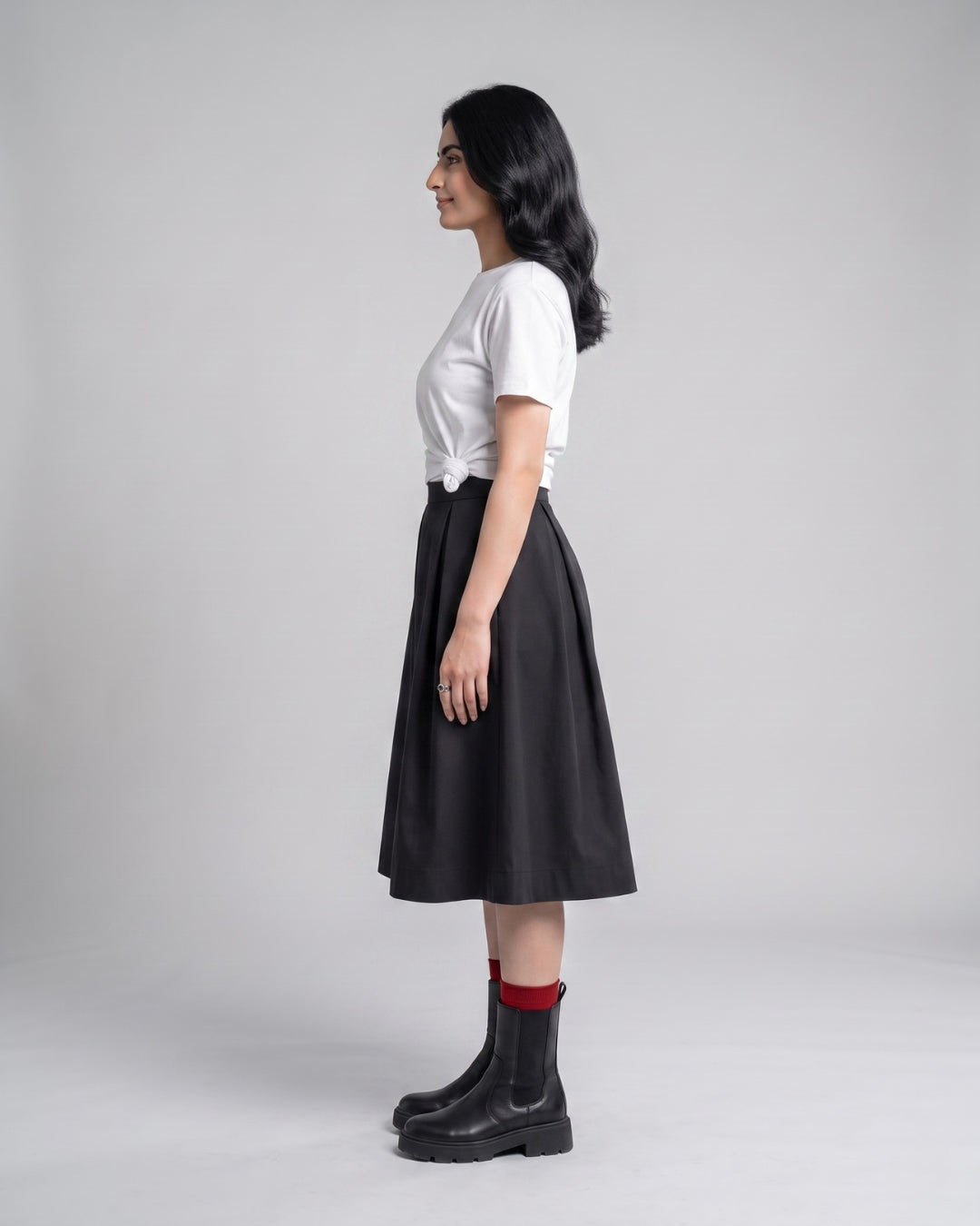 Classic Black Pleated Midi Skirt