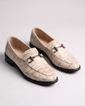 Cream Croc-Embossed Loafers