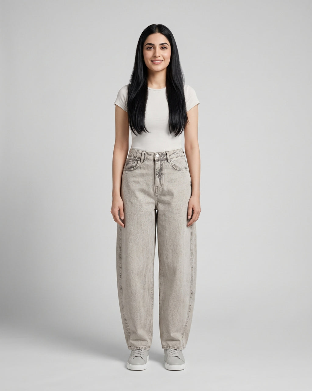 High-Waisted Grey Curved Jeans