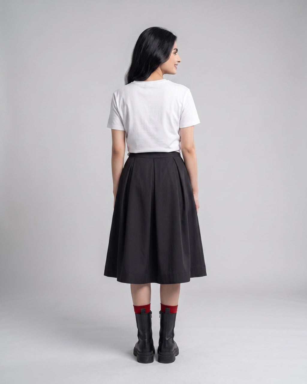 Classic Black Pleated Midi Skirt