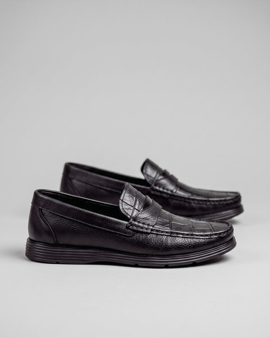 Black Croc-Embossed Penny Loafer