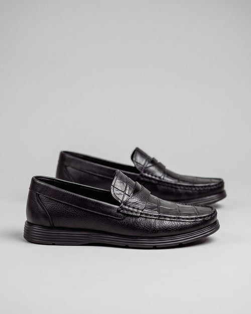Black Croc-Embossed Penny Loafer
