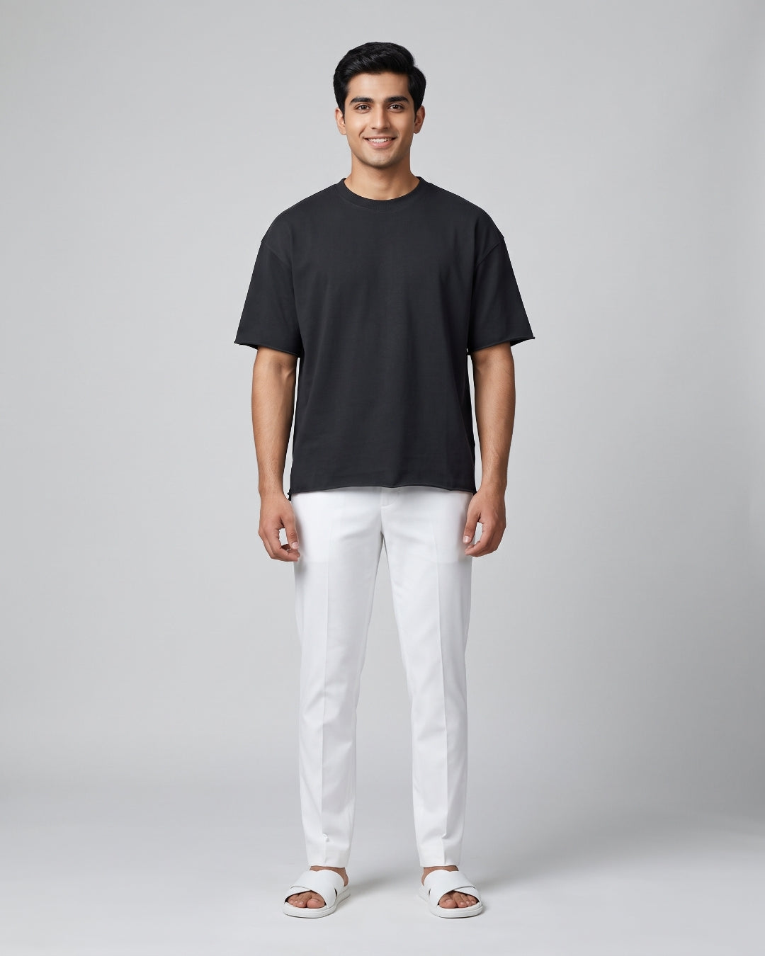 Relaxed Fit Raw-Edge Black Tee