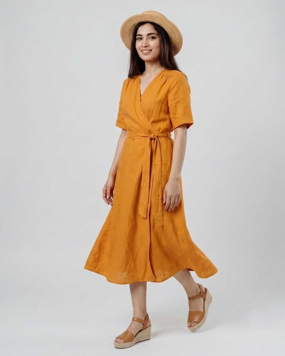Short-Sleeve V-Neck Wrap Dress