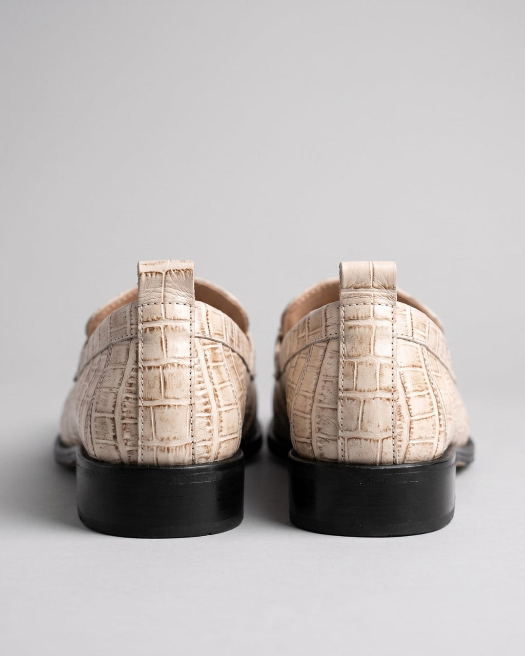 Cream Croc-Embossed Loafers