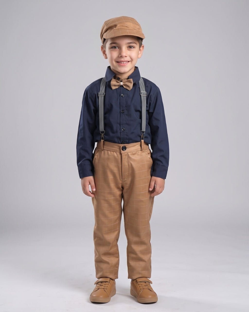 Kids Navy Shirt & Tan Trouser Outfit