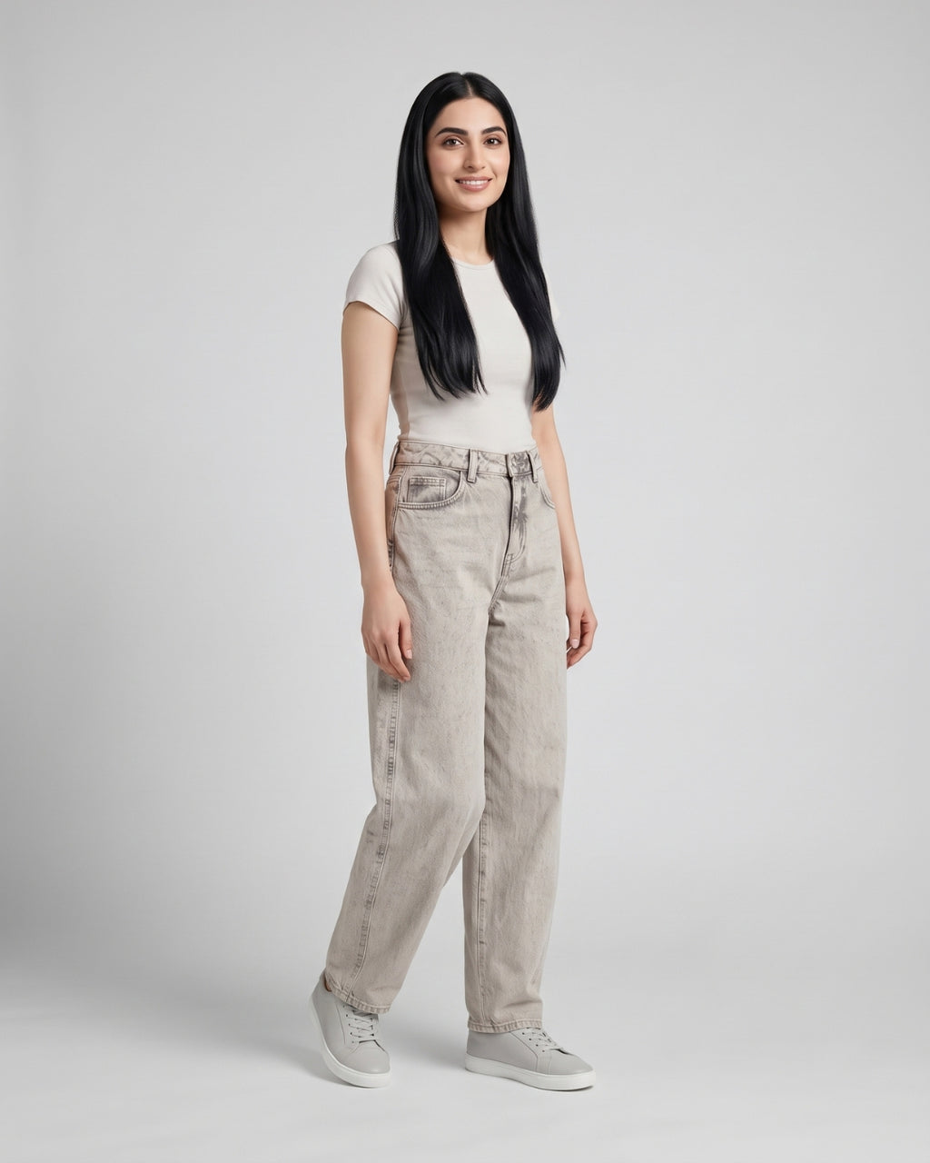 High-Waisted Grey Curved Jeans