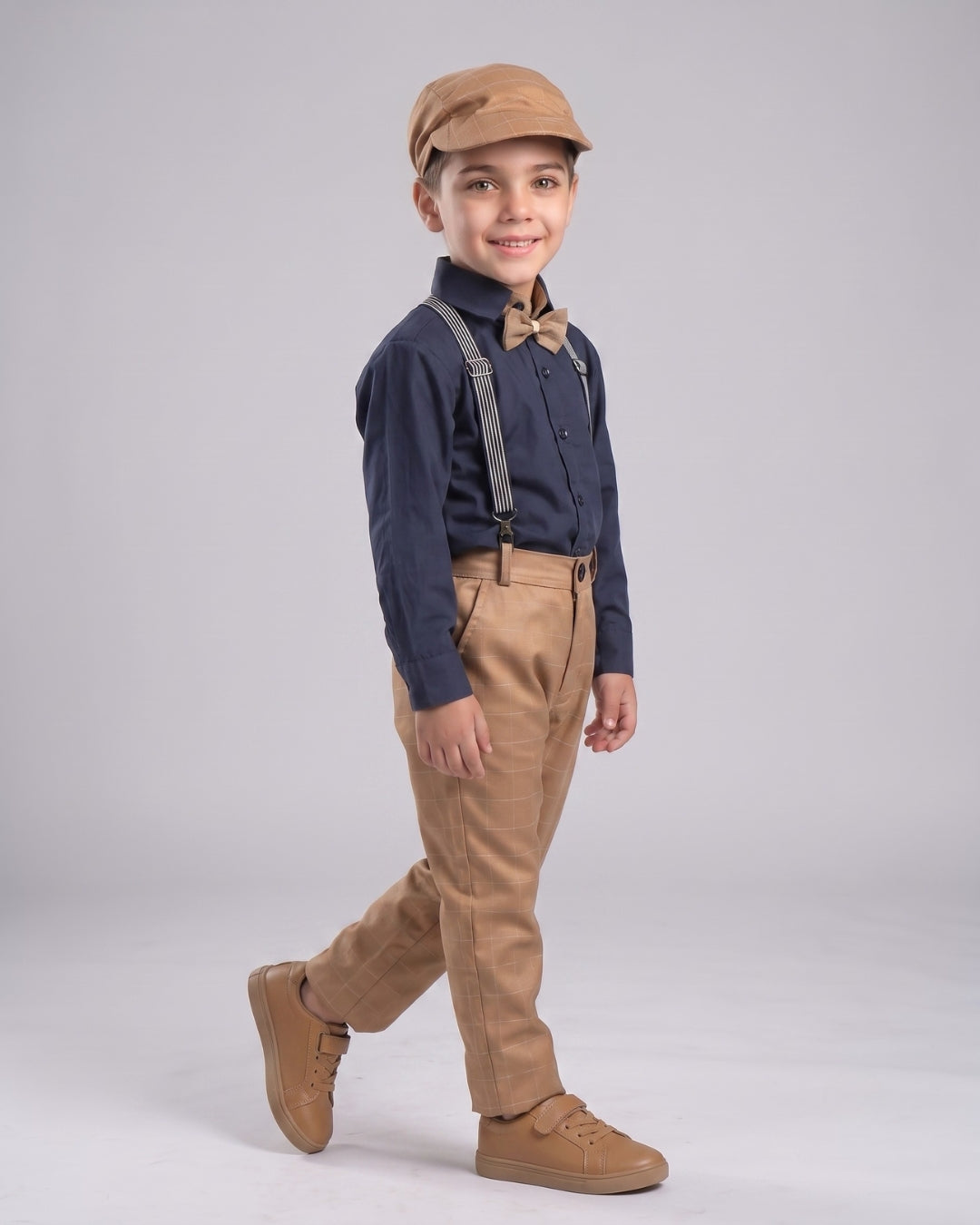 Kids Navy Shirt & Tan Trouser Outfit