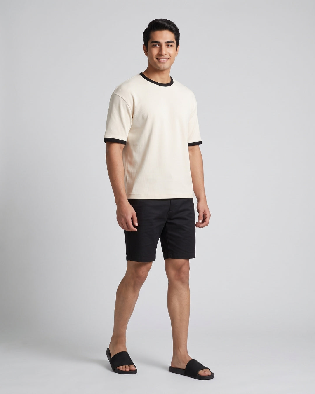 Classic Cream Contrast-Trim T-Shirt