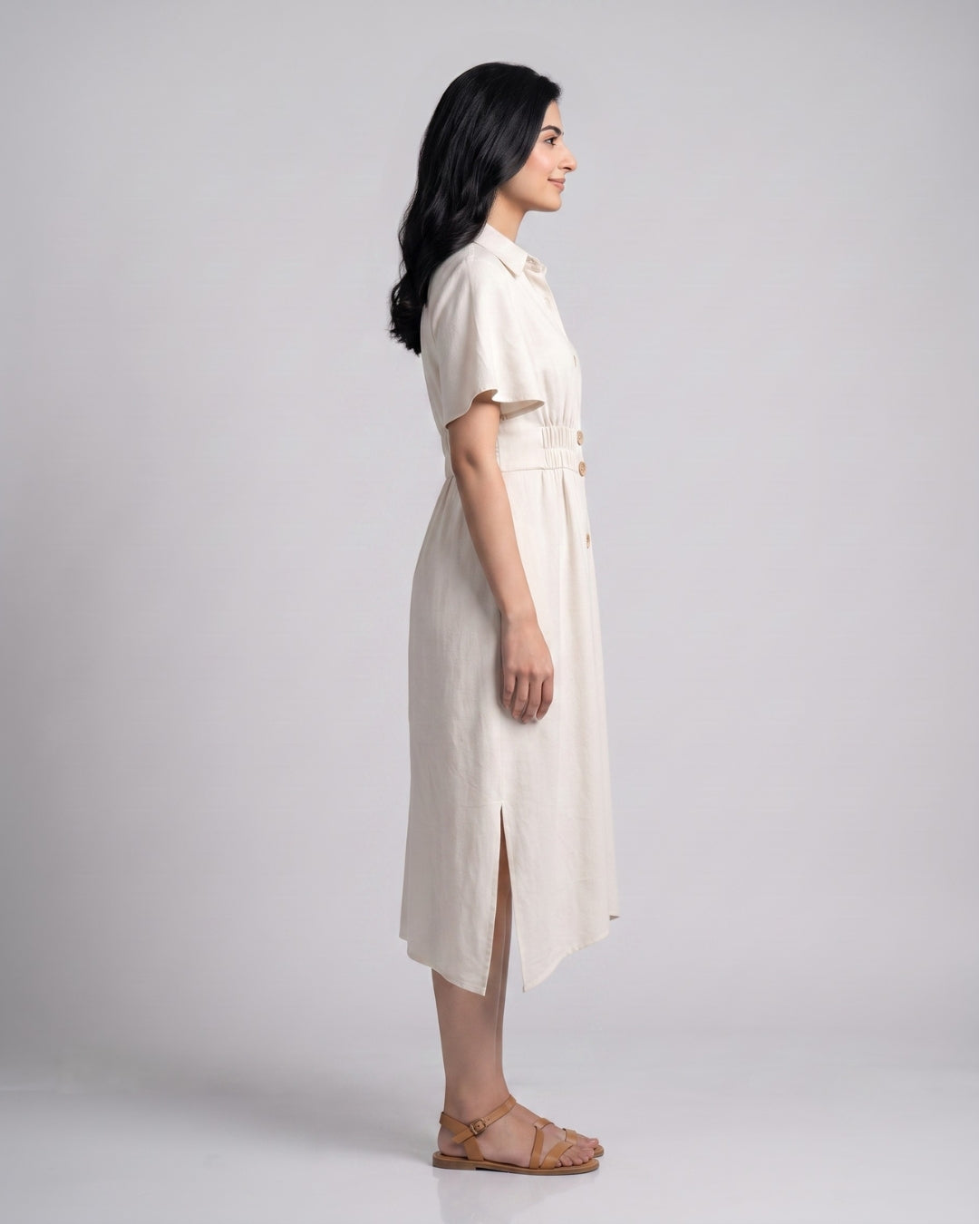 Button-Front Midi Shirt Dress