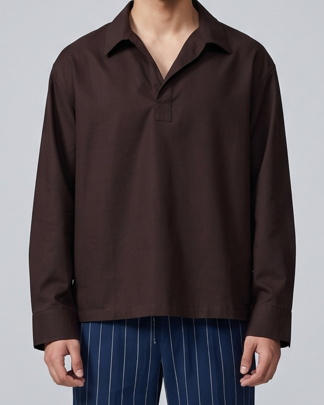 Relaxed Fit Dark Brown Pullover Shirt