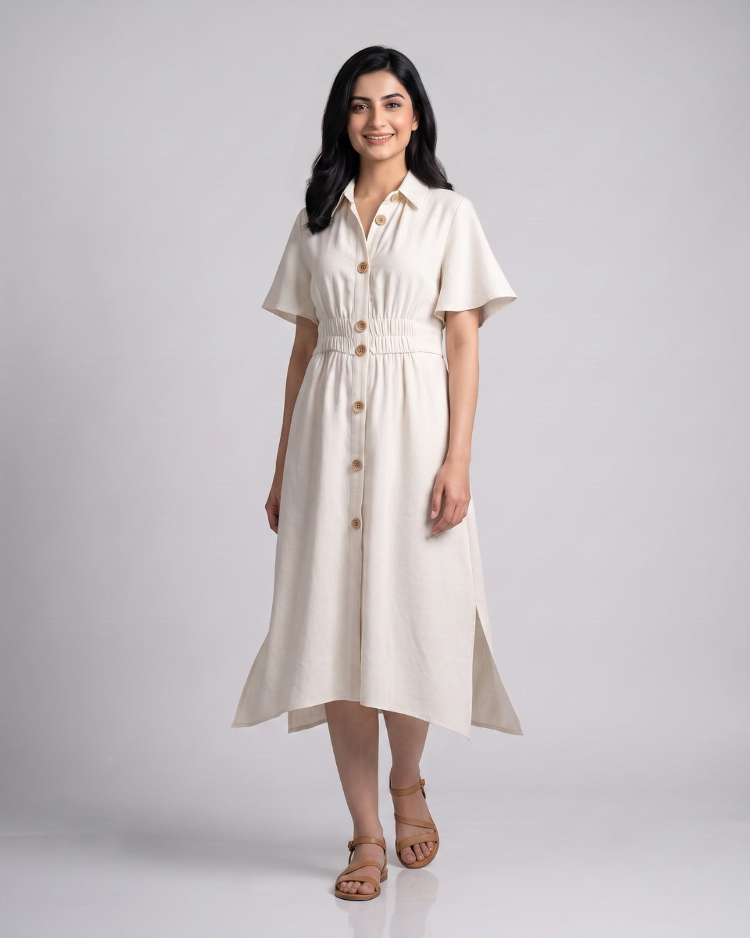 Button-Front Midi Shirt Dress