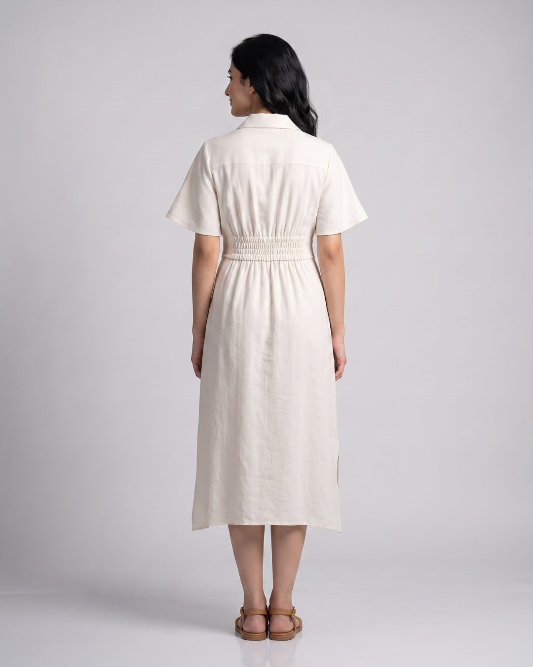 Button-Front Midi Shirt Dress