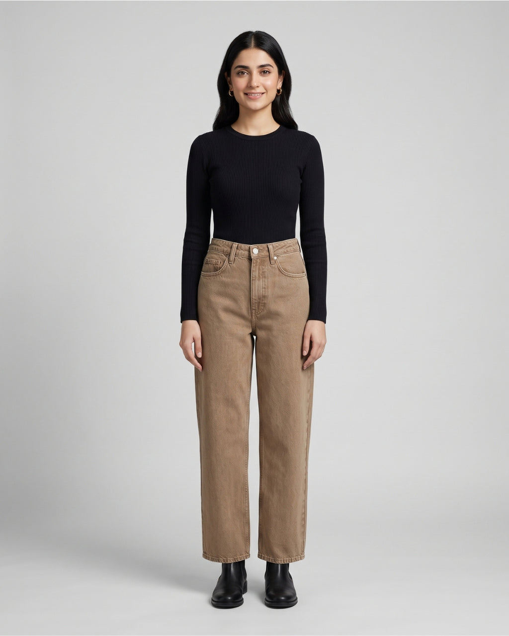 Classic Taupe Straight-Leg Denim