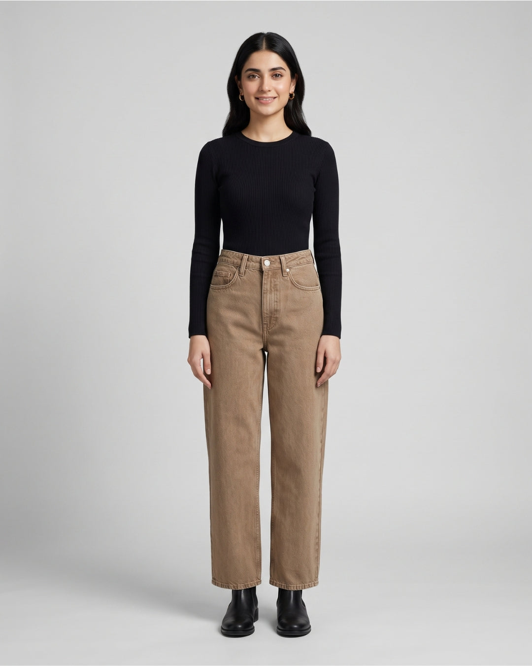 Classic Taupe Straight-Leg Denim
