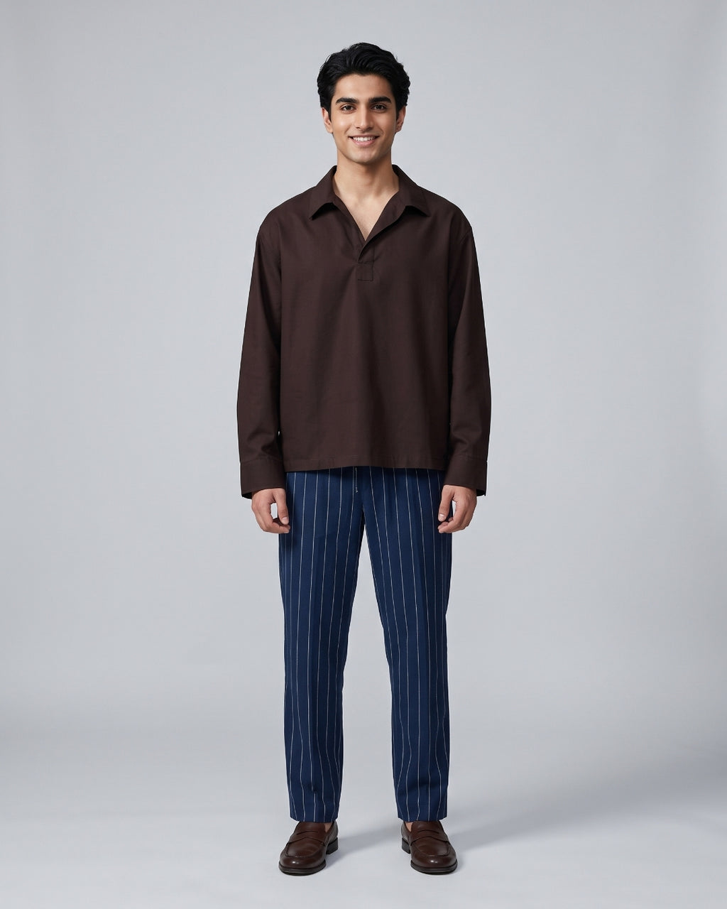 Relaxed Fit Dark Brown Pullover Shirt