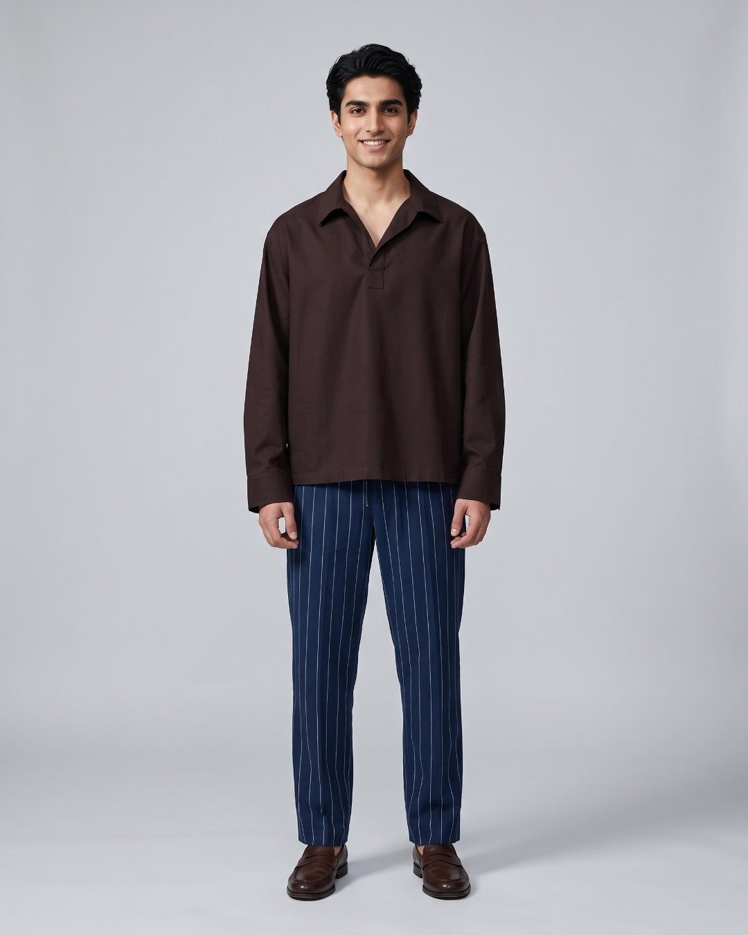 Relaxed Fit Dark Brown Pullover Shirt