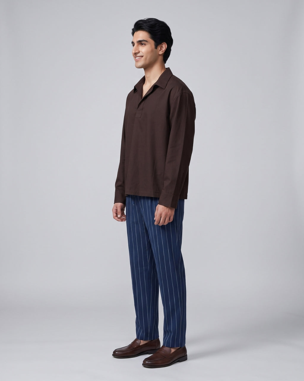 Relaxed Fit Dark Brown Pullover Shirt