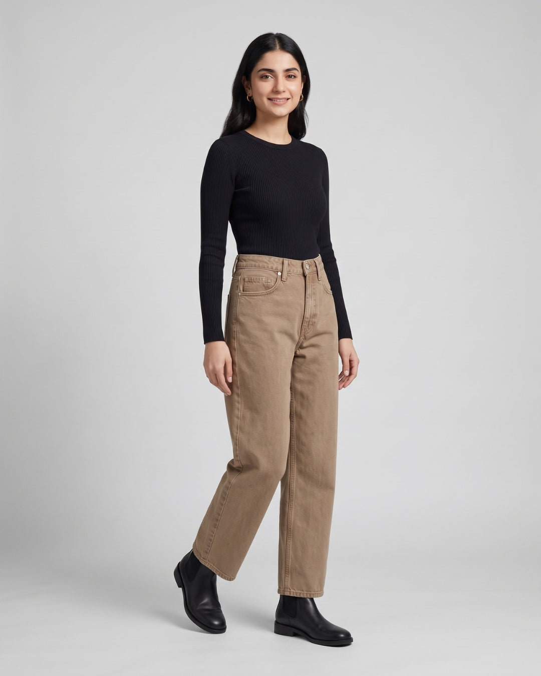 Classic Taupe Straight-Leg Denim