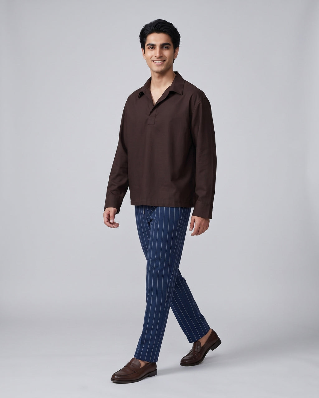 Relaxed Fit Dark Brown Pullover Shirt