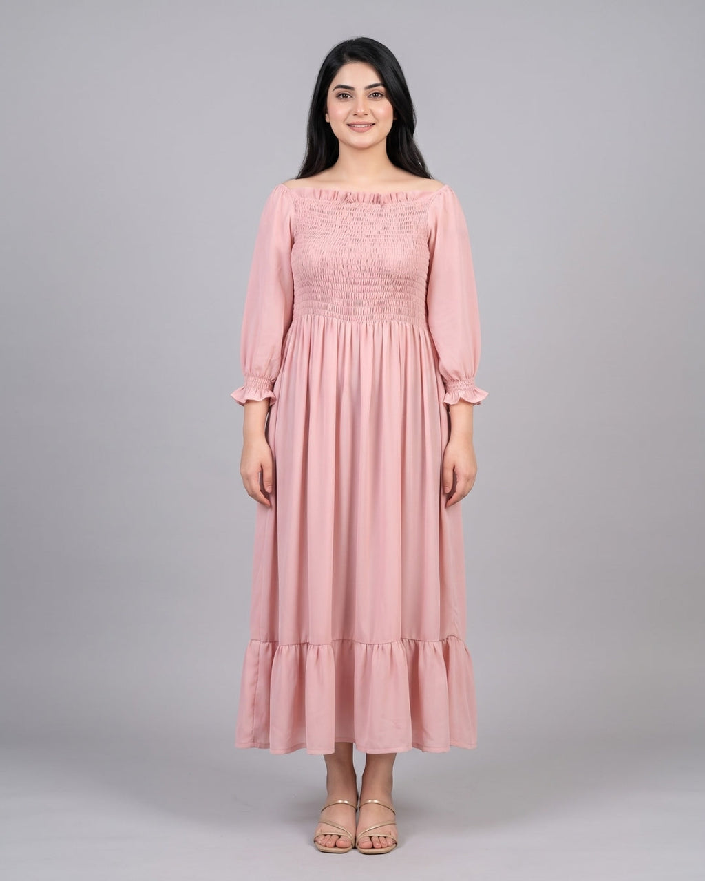Off-Shoulder Ruffle-Hem Maxi