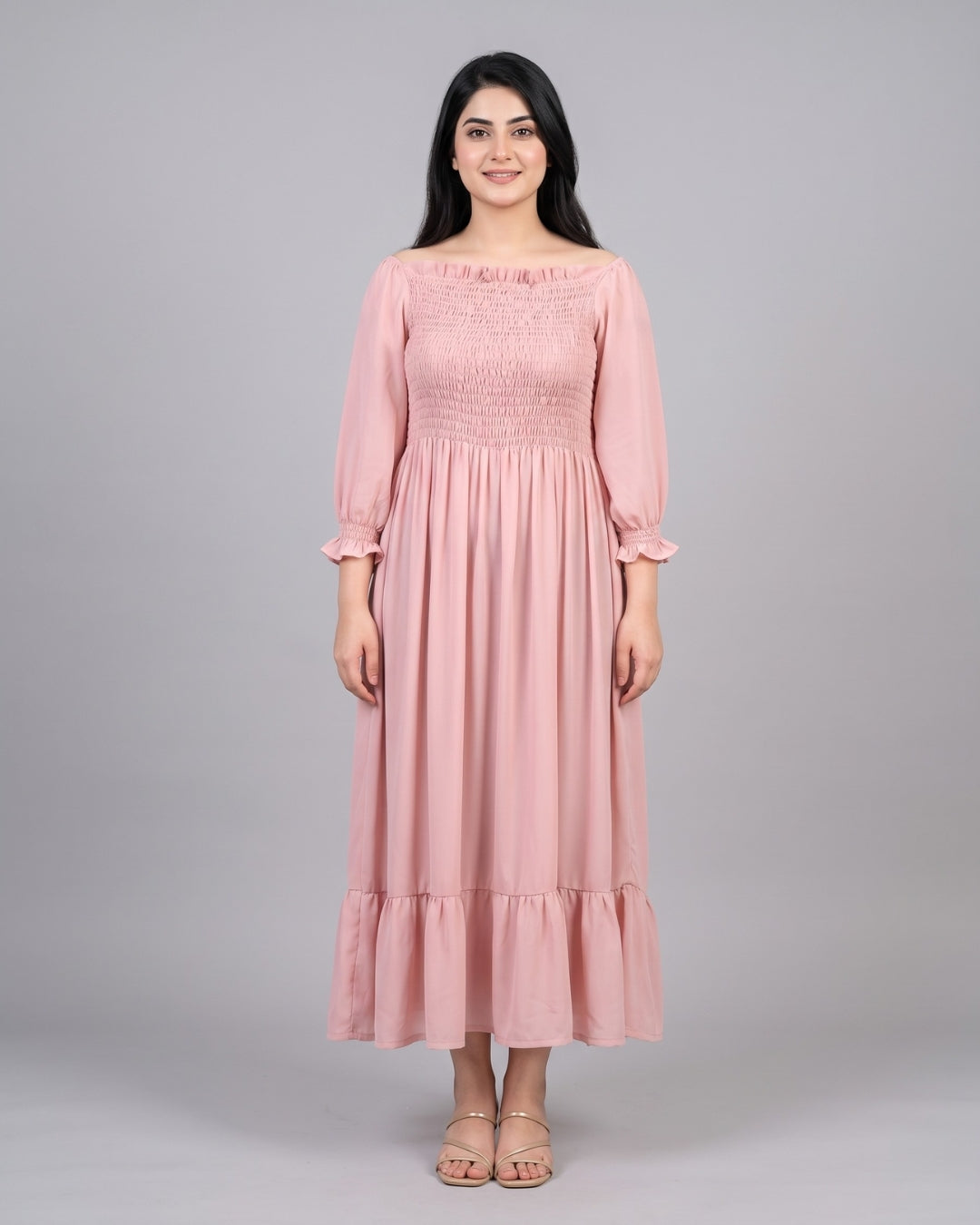 Off-Shoulder Ruffle-Hem Maxi