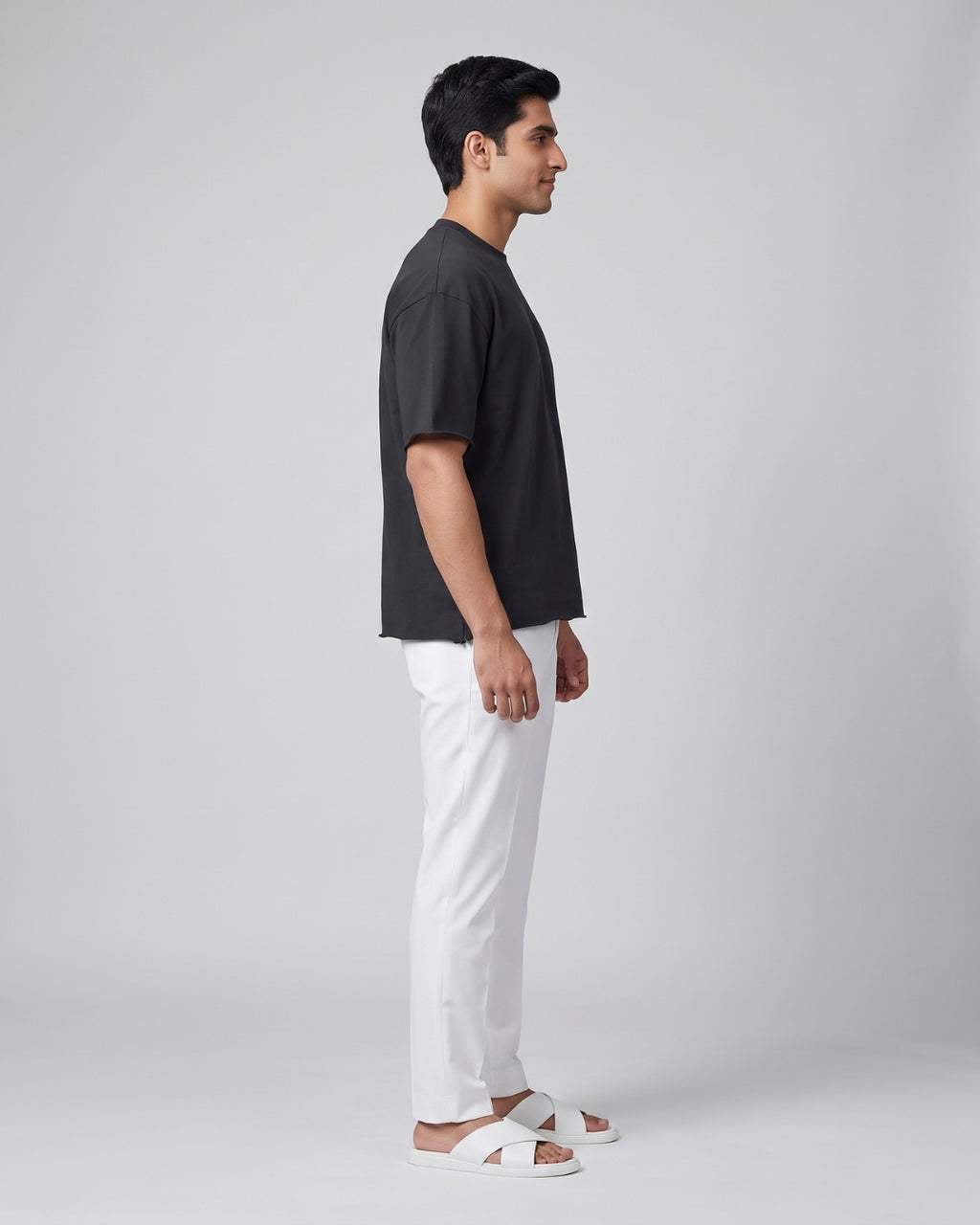 Relaxed Fit Raw-Edge Black Tee