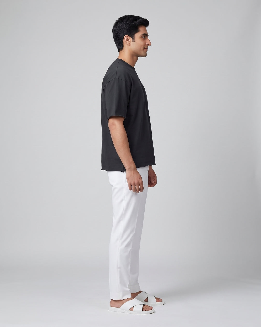 Relaxed Fit Raw-Edge Black Tee