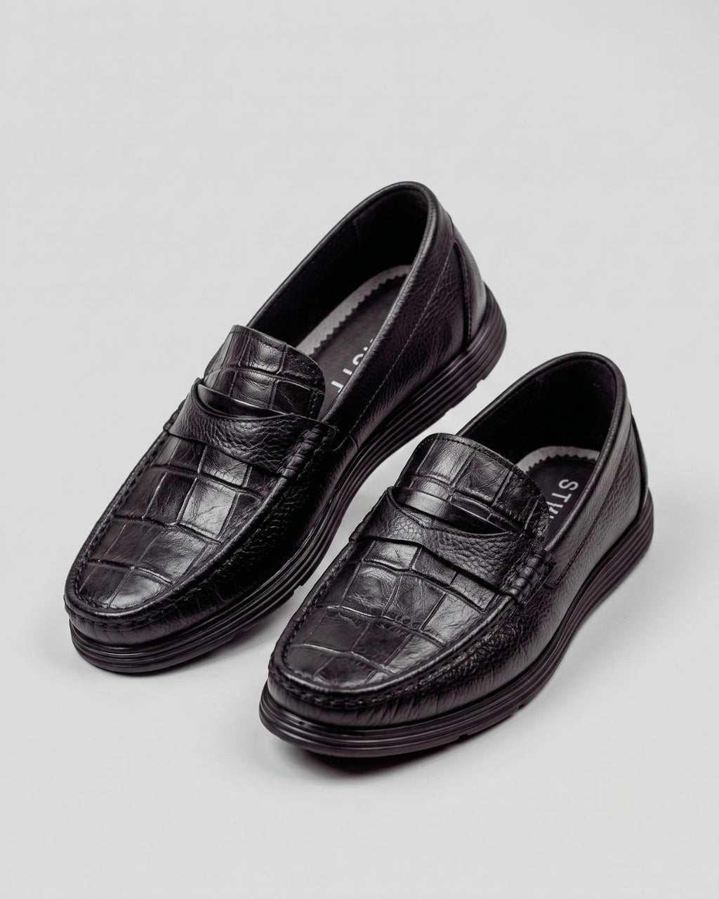 Black Croc-Embossed Penny Loafer