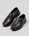 Black Croc-Embossed Penny Loafer