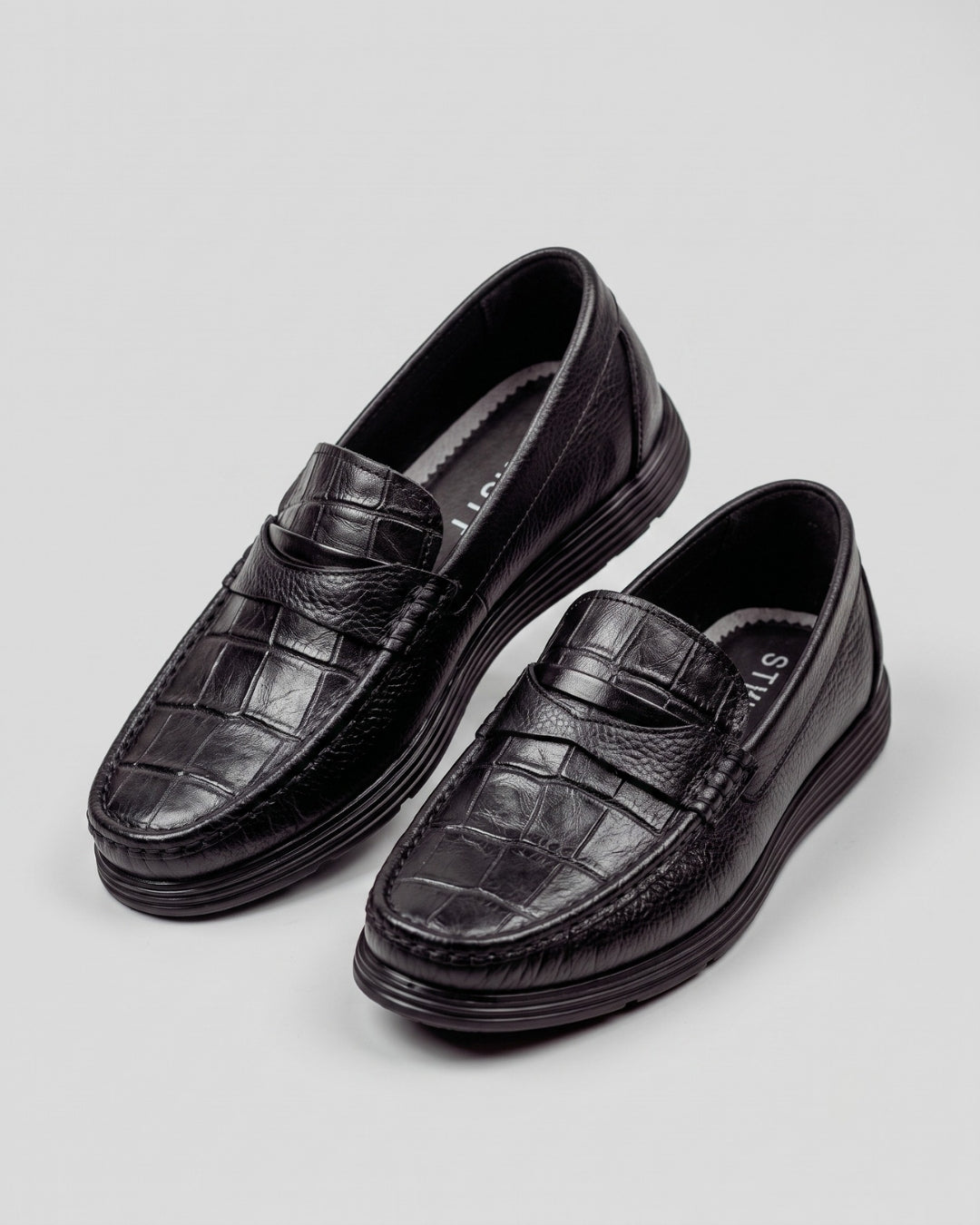 Black Croc-Embossed Penny Loafer