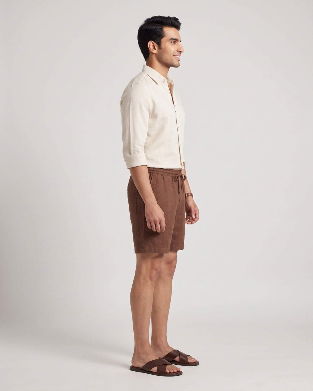 Relaxed Fit Brown Linen-Blend Shorts
