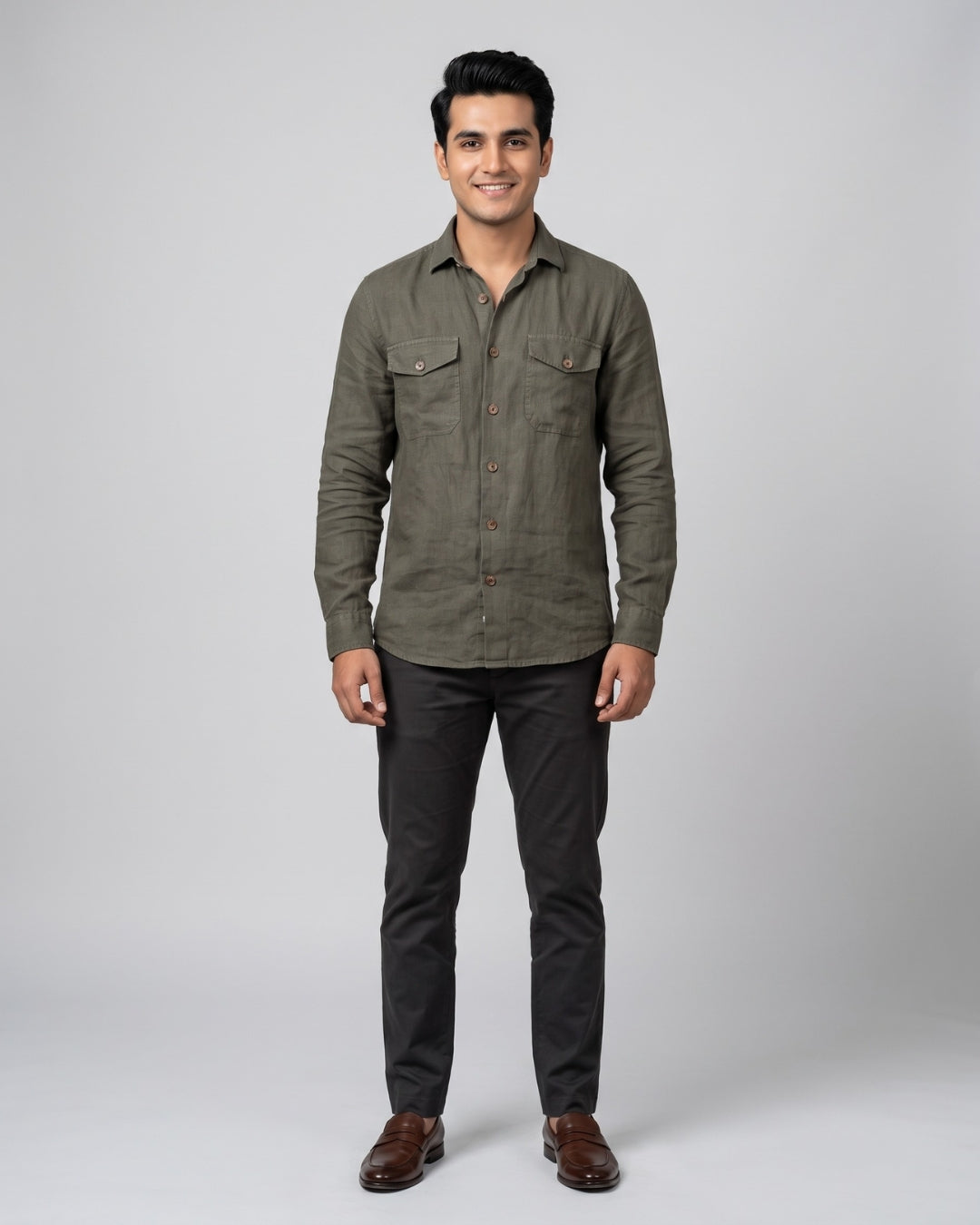 Textured Dual-Pocket Casual Shirt