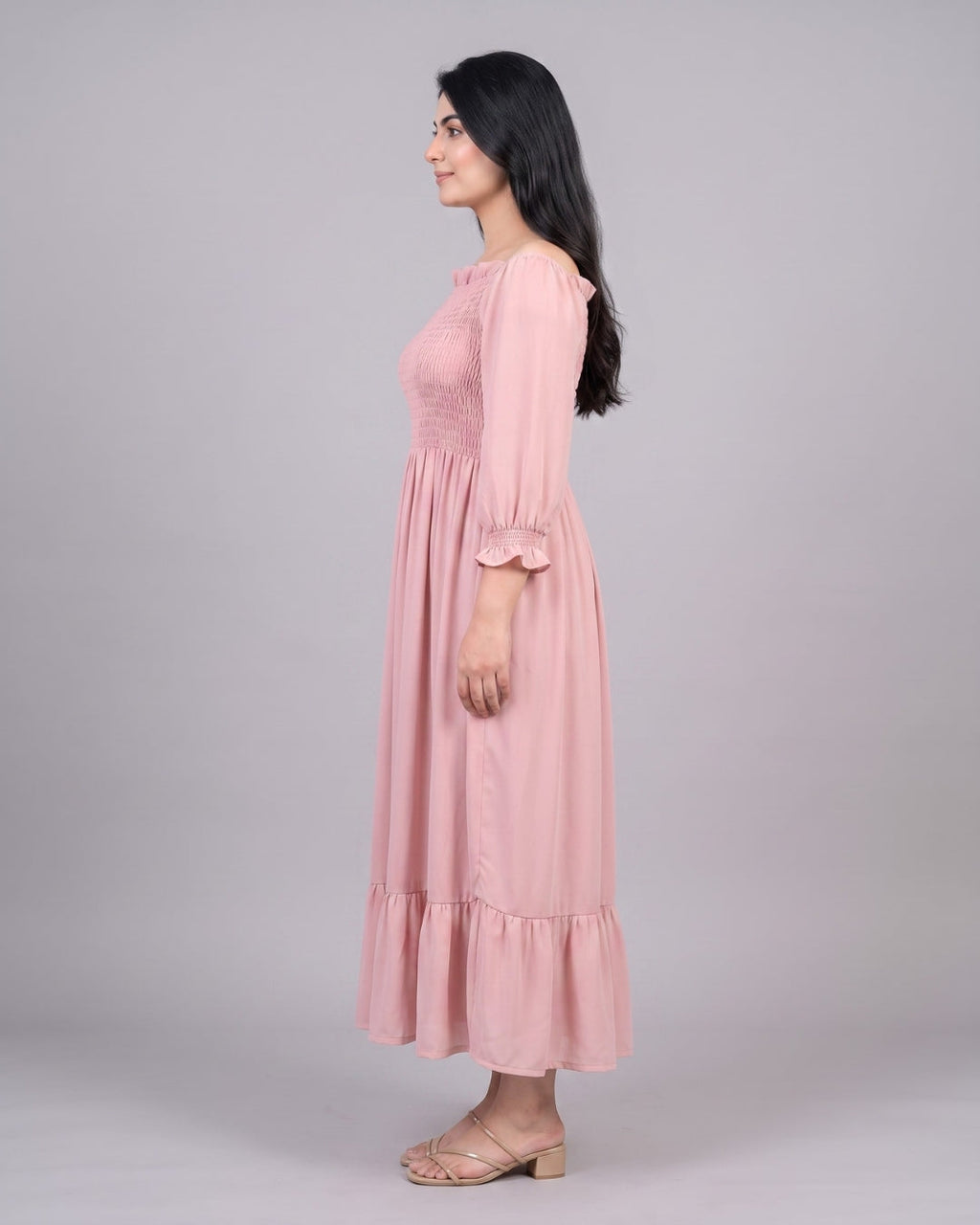 Off-Shoulder Ruffle-Hem Maxi