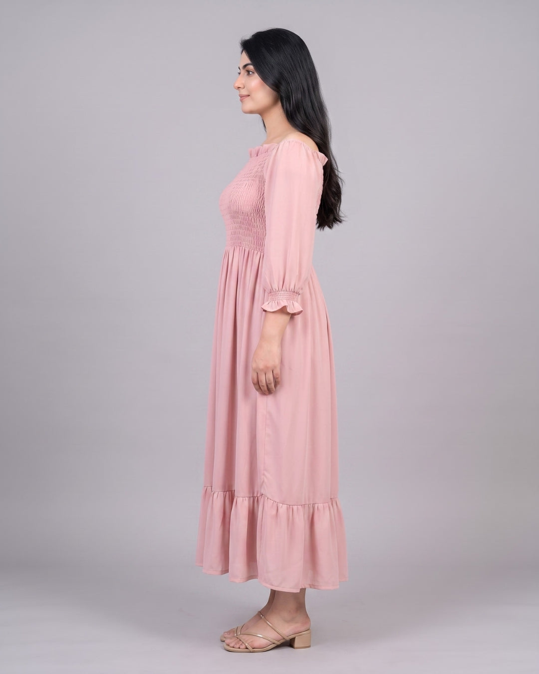 Off-Shoulder Ruffle-Hem Maxi