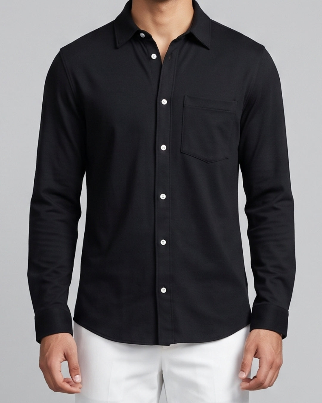 Relaxed Fit Black Button-Down Shirt