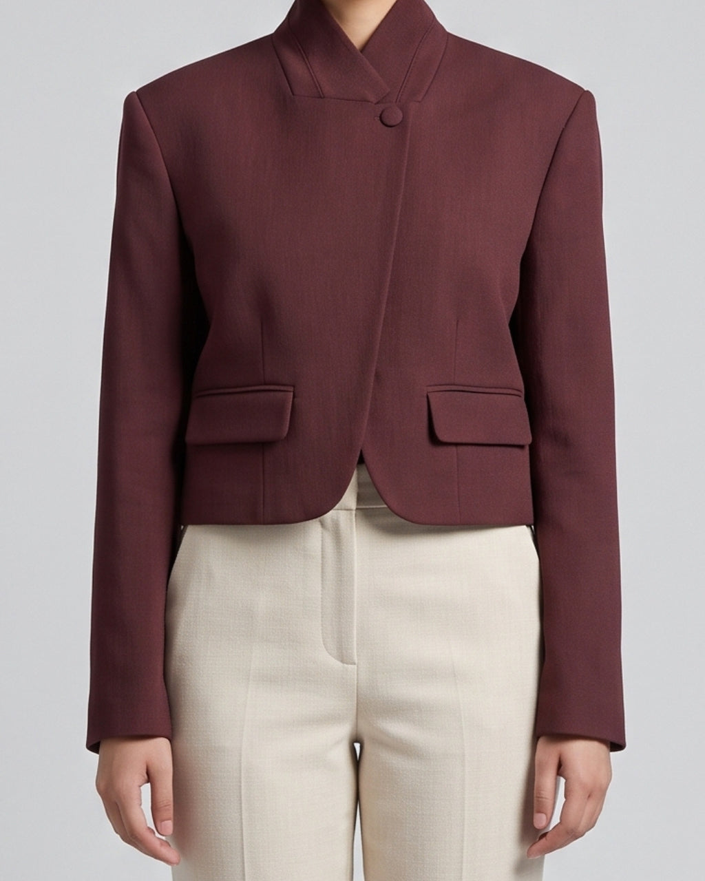 Structured Maroon Crop Blazer