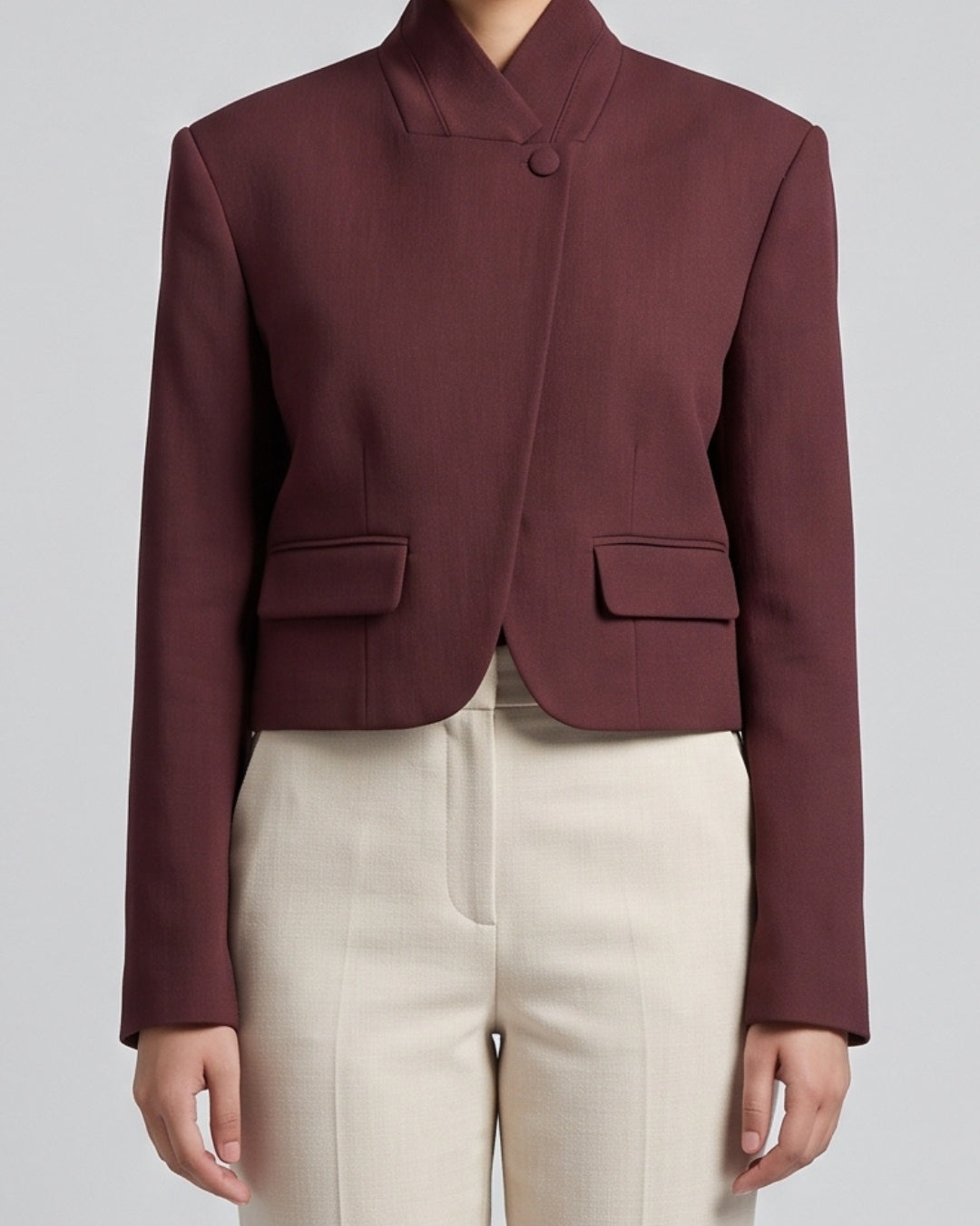 Structured Maroon Crop Blazer