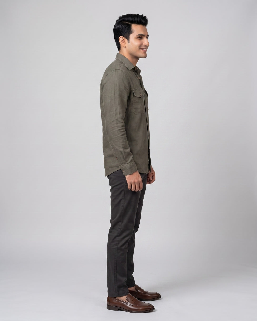 Textured Dual-Pocket Casual Shirt