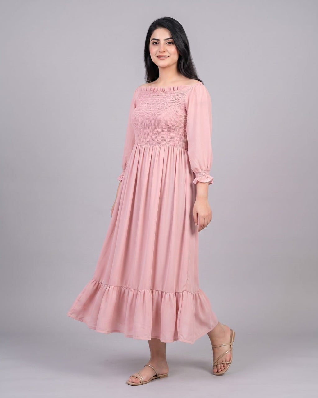 Off-Shoulder Ruffle-Hem Maxi