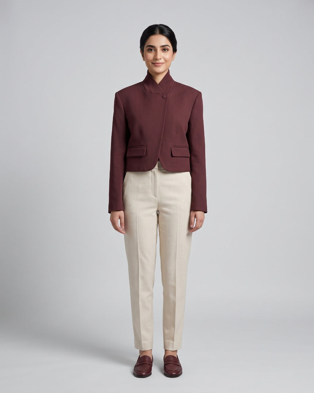 Structured Maroon Crop Blazer