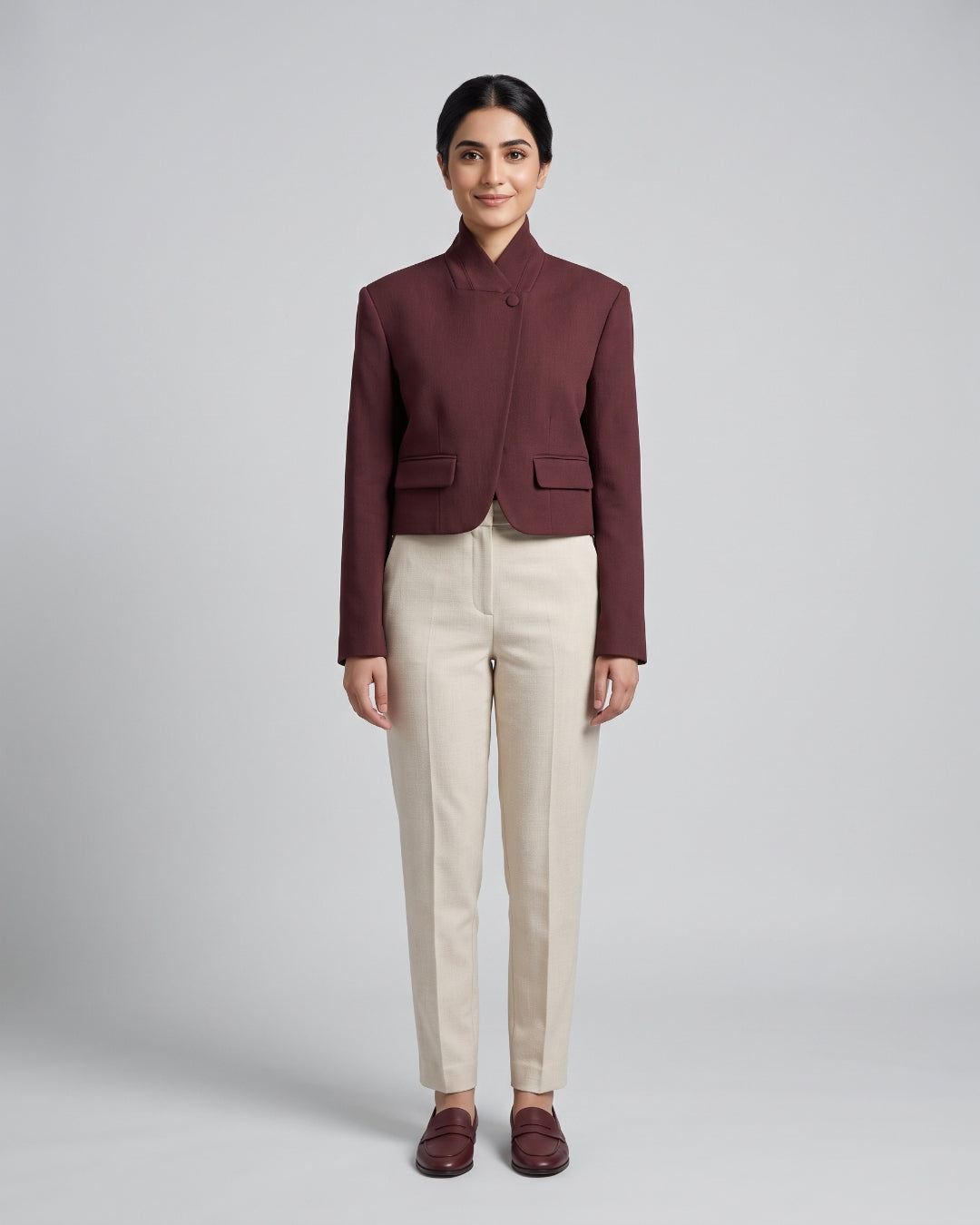 Structured Maroon Crop Blazer
