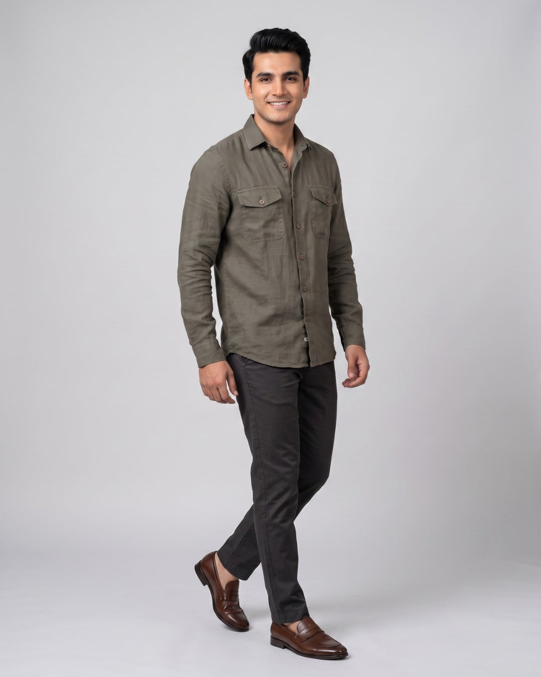 Textured Dual-Pocket Casual Shirt