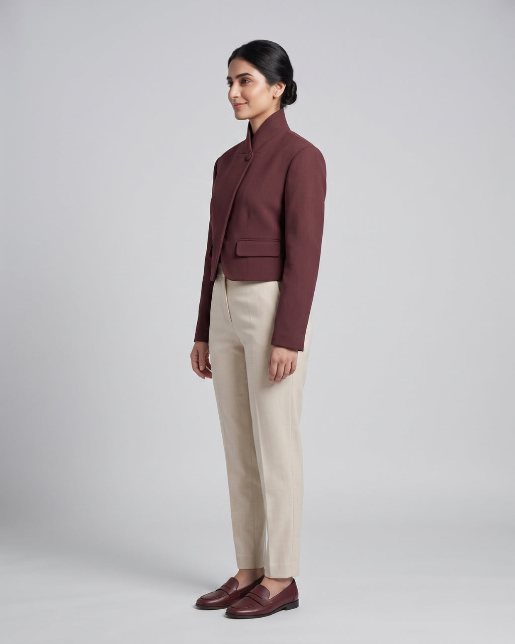 Structured Maroon Crop Blazer