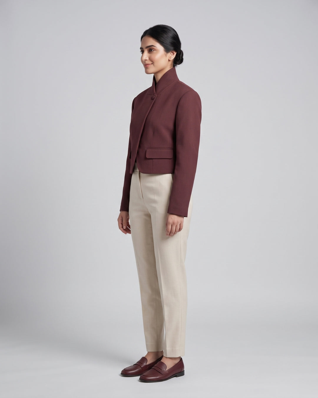 Structured Maroon Crop Blazer