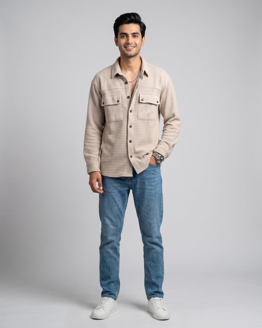 Waffle Knit Button-Down Shirt
