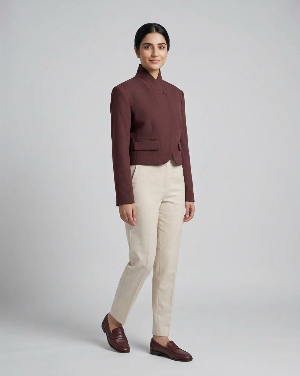Structured Maroon Crop Blazer