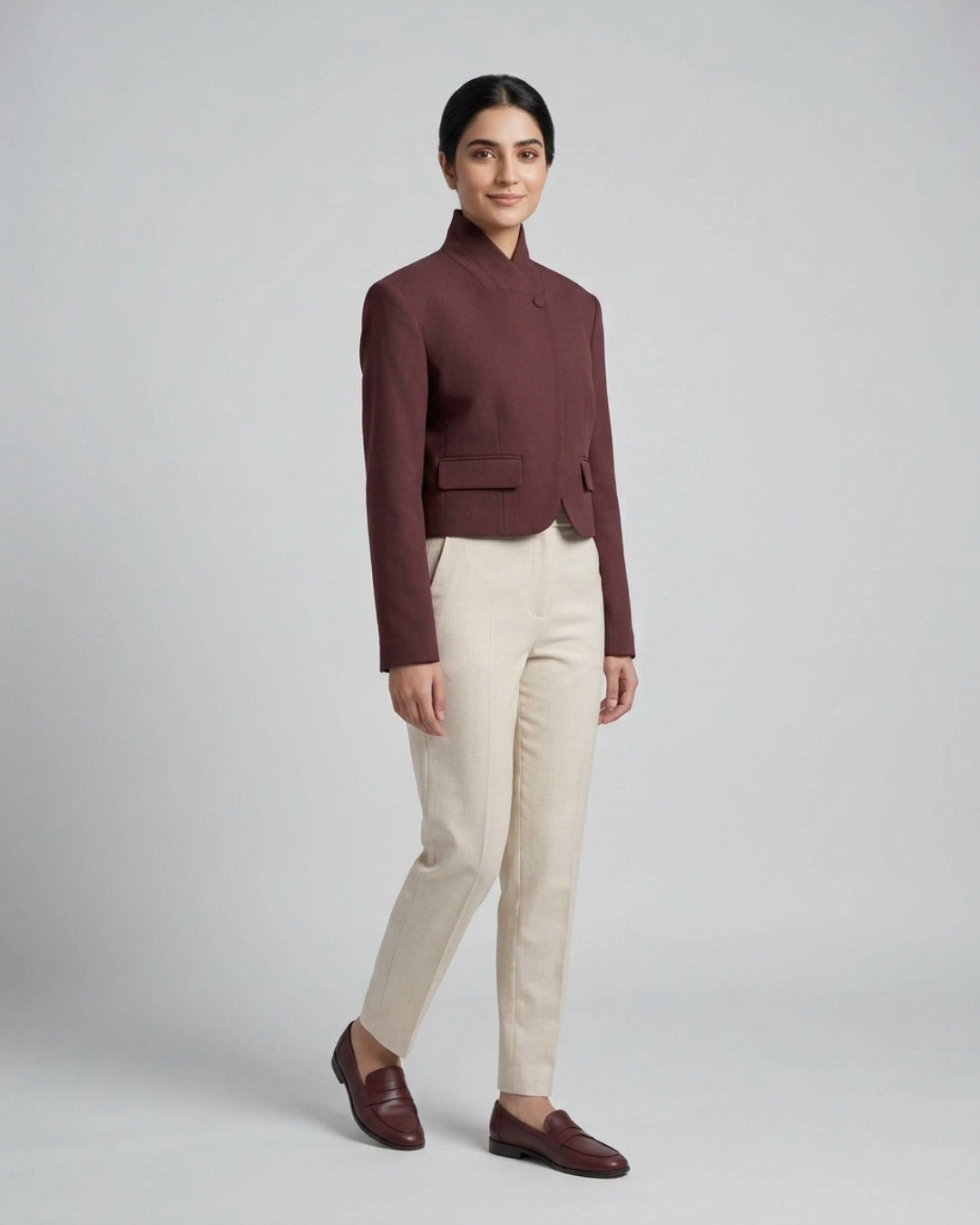 Structured Maroon Crop Blazer