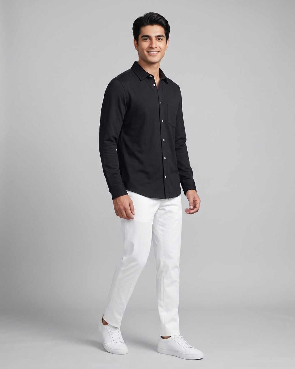 Relaxed Fit Black Button-Down Shirt