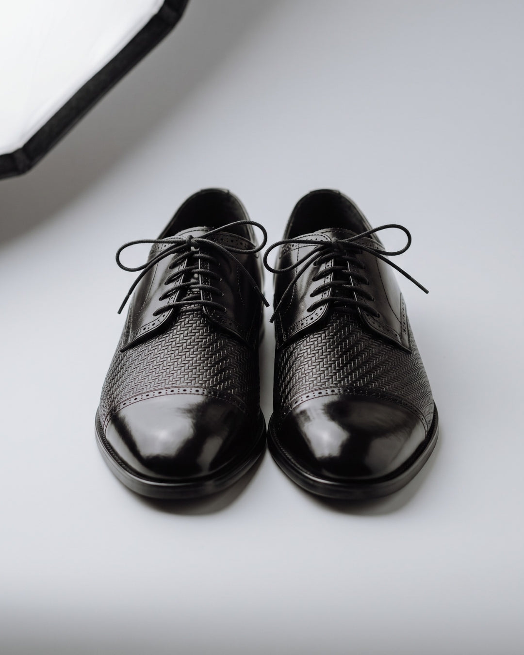 Black Textured Cap-Toe Oxford